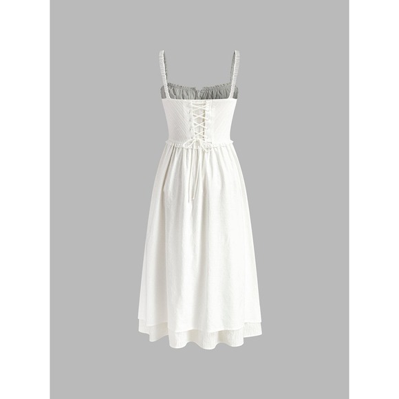 Pink Cami Midi Dress Ruffle Hem Corset Back Cottagecore Sundress XS - Picture 3 of 4